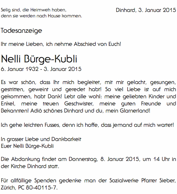 Nelli Bürge, Dinhard, 1932 - 2015